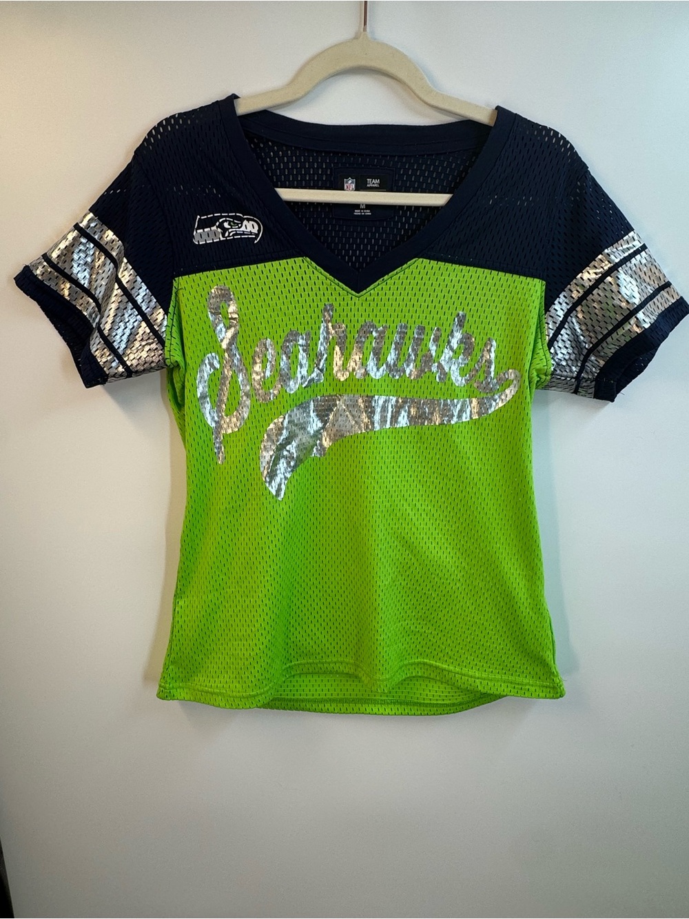 NFL Seattle Seahawks Mesh Jersey - Neon Green, Navy & Silver Size M